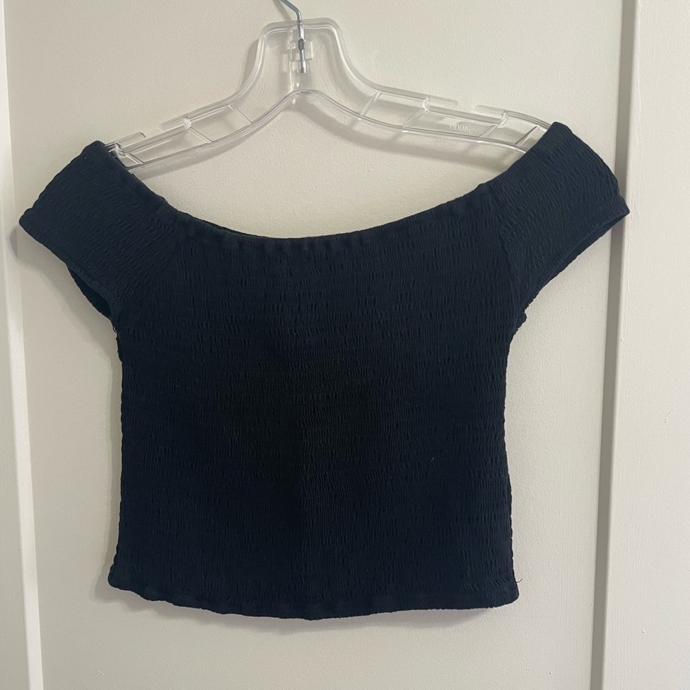 Brandy Melville Black Off-Shoulder Smocked Crop Top